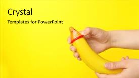  Presentation with condom sex - PPT theme having hiv aids - woman putting condom on banana background and a white colored foreground