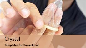  Presentation with condom - Beautiful slide deck featuring hiv aids - young man unrolling a condom backdrop and a coral colored foreground