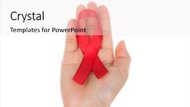  Presentation with hiv - Presentation theme having hiv treatment - aids ribbon in hand isolated background and a sky blue colored foreground