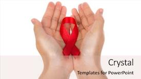  Presentation with hiv ribbon - Cool new presentation with hiv treatment - aids ribbon in hand isolated backdrop and a lemonade colored foreground