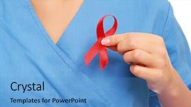  Presentation with red ribbon hiv - Amazing PPT layouts having hiv treatment - close-up of hand holding backdrop and a teal colored foreground