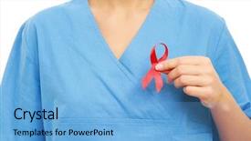  Presentation with cause - Colorful theme enhanced with hiv treatment - female doctor holding red ribbon backdrop and a light blue colored foreground