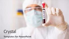  Presentation with testing blood - Colorful theme enhanced with hiv vaccine - young handsome lab assistant testing backdrop and a white colored foreground