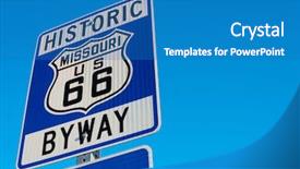  Presentation with route - PPT theme enhanced with hiway - historic route 66 highway signs background and a teal colored foreground
