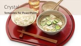  Presentation with soup - Beautiful PPT theme featuring hiyajiru-cold-miso-soup backdrop and a coral colored foreground