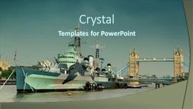  Presentation with warship - Colorful slide set enhanced with hms-belfast-warship-and-tower backdrop and a ocean colored foreground