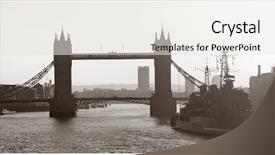  Presentation with warship - Colorful slide set enhanced with hms belfast warship and tower backdrop and a sky blue colored foreground