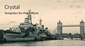  Presentation with warship - Presentation design having hms belfast warship and tower background and a lemonade colored foreground