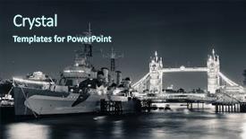  Presentation with warship - Audience pleasing PPT layouts consisting of hms belfast warship and tower backdrop and a wine colored foreground