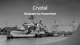  Presentation with warship - Beautiful slide deck featuring hms belfast warship and tower backdrop and a gray colored foreground