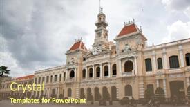  Presentation with colonial - Amazing presentation theme having ho-chi-minh-city-saigon backdrop and a coral colored foreground