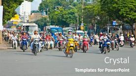  Presentation with motorbikes - Beautiful presentation theme featuring ho-chi-minh-november-17 backdrop and a gray colored foreground