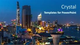  Presentation with population - Slides consisting of ho-chi-minh-vietnam-circa background and a ocean colored foreground