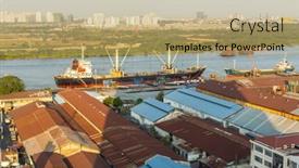  Presentation with container port - Colorful slide set enhanced with ho-chi-minh-vietnam-jan backdrop and a coral colored foreground