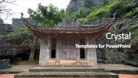  Presentation with hoa - Amazing PPT theme having hoa - bich dong pagoda in ninh backdrop and a tawny brown colored foreground