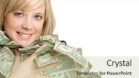  Presentation with money - Beautiful slides featuring hoarding - woman holding money backdrop and a mint green colored foreground