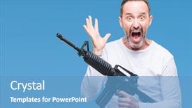  Presentation with hands holding - Colorful PPT theme enhanced with hoary criminal man holding gun backdrop and a teal colored foreground