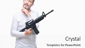  Presentation with weapon - Beautiful PPT theme featuring hoary criminal man holding gun backdrop and a white colored foreground