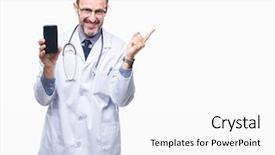  Presentation with middle schools - Slides enhanced with hoary doctor man showing smartphone background and a white colored foreground