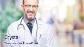  Presentation with healthcare person saving medical - Slide set featuring middle age senior hoary doctor background and a sky blue colored foreground