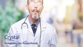  Presentation with comic face - Beautiful presentation theme featuring hoary doctor man wearing medical backdrop and a sky blue colored foreground