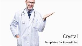  Presentation with medical amputation hand amputated - Presentation theme enhanced with hoary doctor man wearing medical background and a white colored foreground