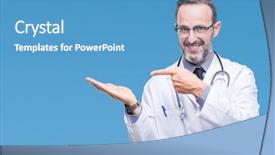  Presentation with medical smiling doctor - Colorful presentation enhanced with hoary doctor man wearing medical backdrop and a teal colored foreground