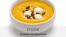  Presentation with korean food - Presentation theme with hobakjuk-pumpkin-porridge-korean-food background and a light gray colored foreground