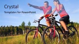  Presentation with hobbies - Slides featuring hobbies - couple of cyclists riding bicycles background and a light blue colored foreground