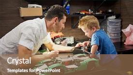  Presentation with build - Cool new slide set with hobbies - father and little son build backdrop and a coral colored foreground