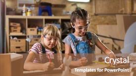  Presentation with workshop - Audience pleasing slide set consisting of hobbies - two young girls doing woodwork backdrop and a red colored foreground