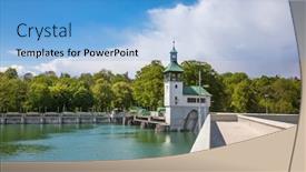  Presentation with water management - Colorful slide deck enhanced with hochablass-high-drain-dam backdrop and a light blue colored foreground