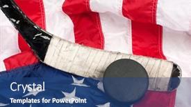  Presentation with hockey puck - Theme having hockey-equipment-including-a-stick background and a ocean colored foreground