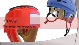  Presentation with ice hockey nhl - Beautiful PPT theme featuring hockey helmet under the white backdrop and a  colored foreground