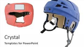  Presentation with hockey - PPT layouts consisting of hockey helmet under the white background and a  colored foreground