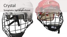  Presentation with hockey - Presentation theme enhanced with hockey helmets under the white background and a light gray colored foreground