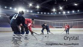  Presentation with rink - Amazing PPT theme having hockey match at rink mixed backdrop and a light gray colored foreground