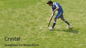  Presentation with field hockey - PPT theme having hockey player in a field background and a yellow colored foreground