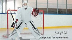  Presentation with hockey puck - Colorful slide deck enhanced with hockey-player-in-white-sports backdrop and a light gray colored foreground
