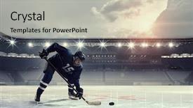  Presentation with sports hockey puck on ice - Amazing slides having hockey player on ice mixed backdrop and a light gray colored foreground