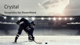  Presentation with ice hockey - PPT layouts having hockey player on ice mixed background and a light gray colored foreground