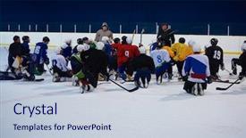  Presentation with school sport - PPT layouts having hockey players team group meeting background and a lemonade colored foreground