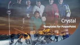  Presentation with school sport - Theme enhanced with hockey players team group meeting background and a tawny brown colored foreground