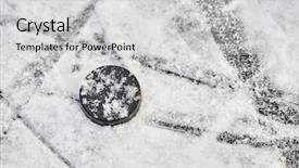  Presentation with hockey puck - Beautiful slide deck featuring snow-covered ice surface backdrop and a light gray colored foreground
