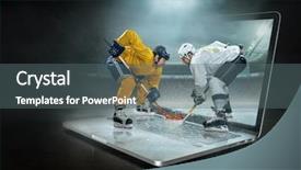  Presentation with blue professional - PPT layouts with hockey under stadium light background and a gray colored foreground