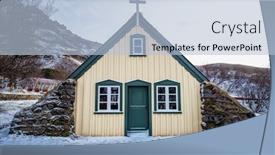  Presentation with church building - Beautiful PPT layouts featuring hofskirkja-church-hof-iceland backdrop and a light blue colored foreground