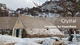  Presentation with church building - Slides having hofskirkja-church-hof-iceland background and a gray colored foreground