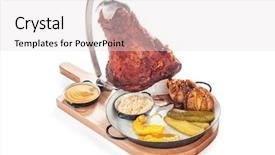  Presentation with pork shredded on grill banana - PPT theme having hog roast - grilled pork knee with onions background and a  colored foreground