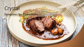  Presentation with green plate - Audience pleasing slide deck consisting of hog roast - traditional german braised pork cheeks backdrop and a coral colored foreground