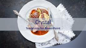  Presentation with interior design of classic white - Theme consisting of hog roast - traditional german braised pork cheeks background and a lemonade colored foreground